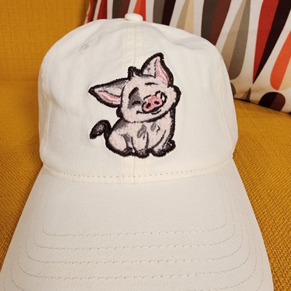 Disney Moana 2 Pua Chenille Embroidered White Dad Hat Baseball Cap NEW - Picture 9 of 12